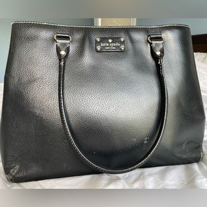 Kate Spade black leather bag. Polka dot interior satin lining